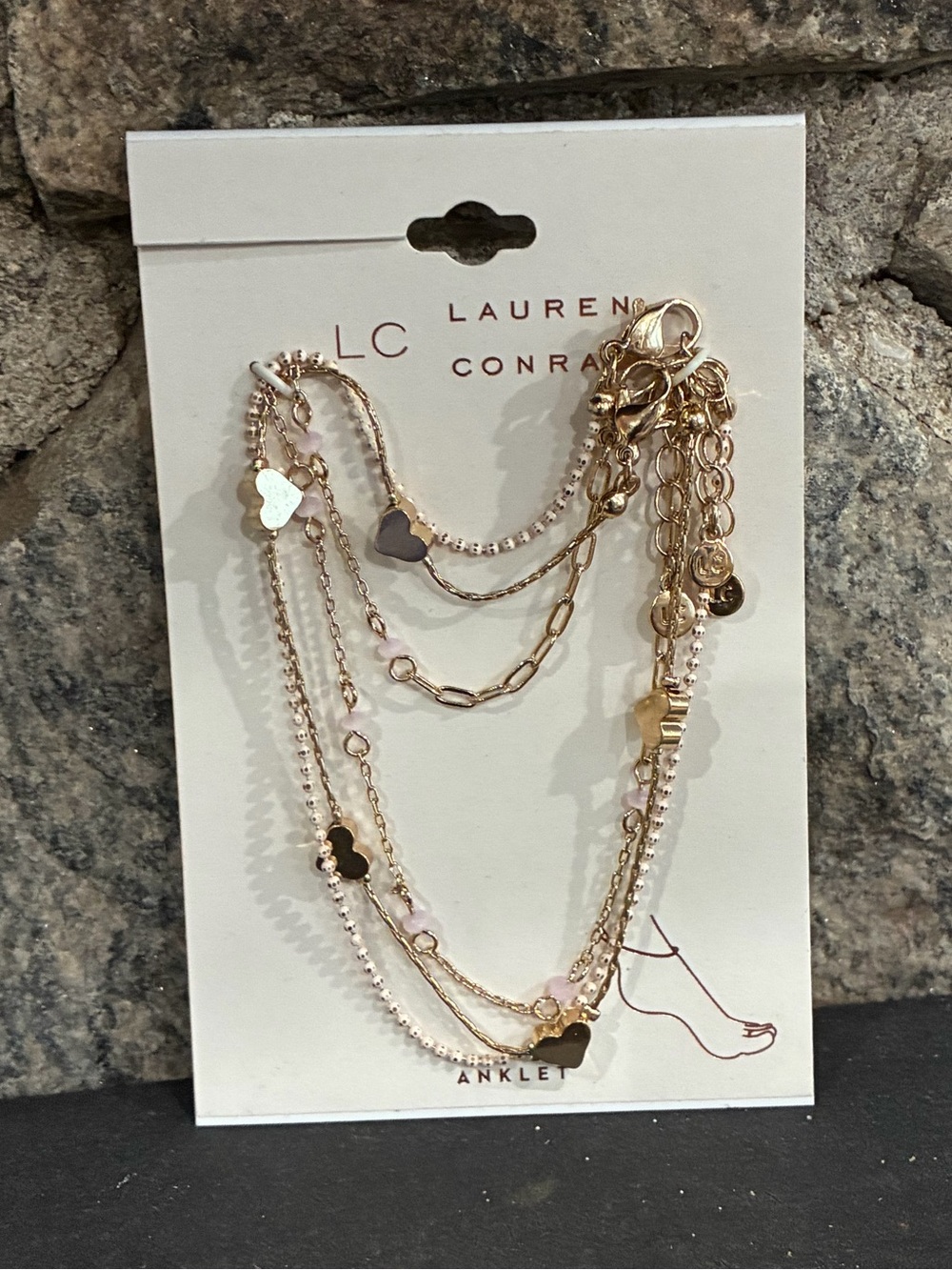 LC Lauren Conrad Rose Gold Multi-Strand Heart Anklet